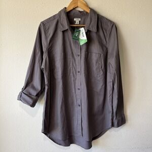 LL Bean Slim Fit Button Down Shacket Gray Button Down Shirt Long Sleeve New L